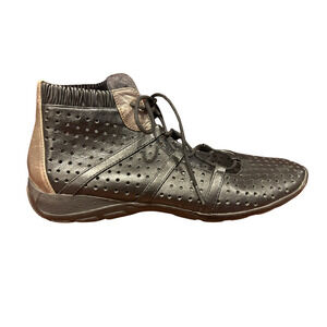 Anesha Gamma MidTop Black Leather Laser Cut LaceUp Flats Womens Size 40/US 9-9.5